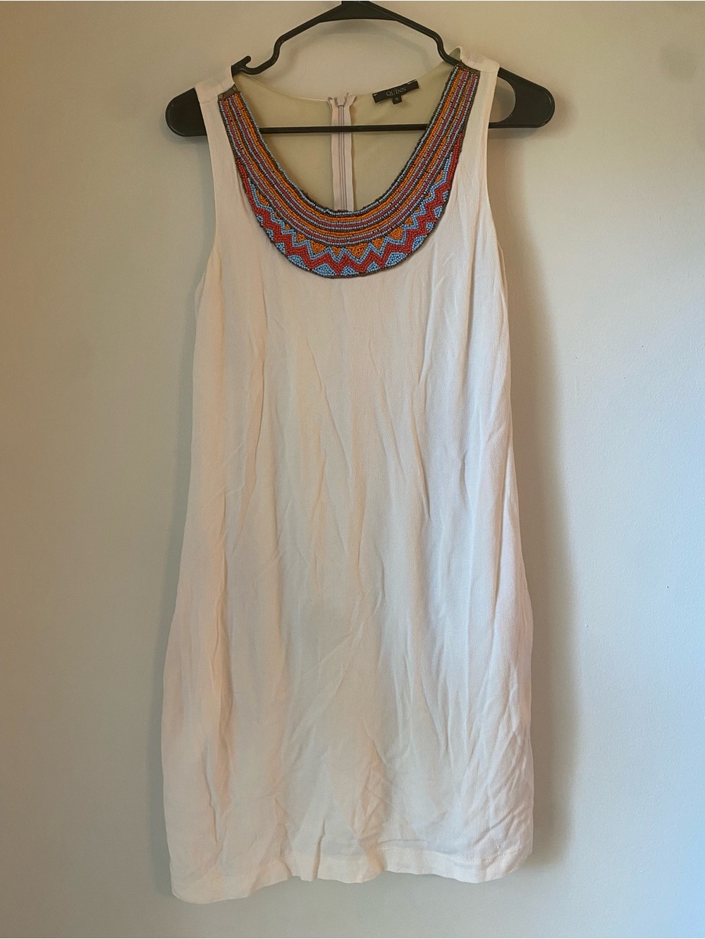Quinn White Sleeveless dress with Multicolor Beaded Collar